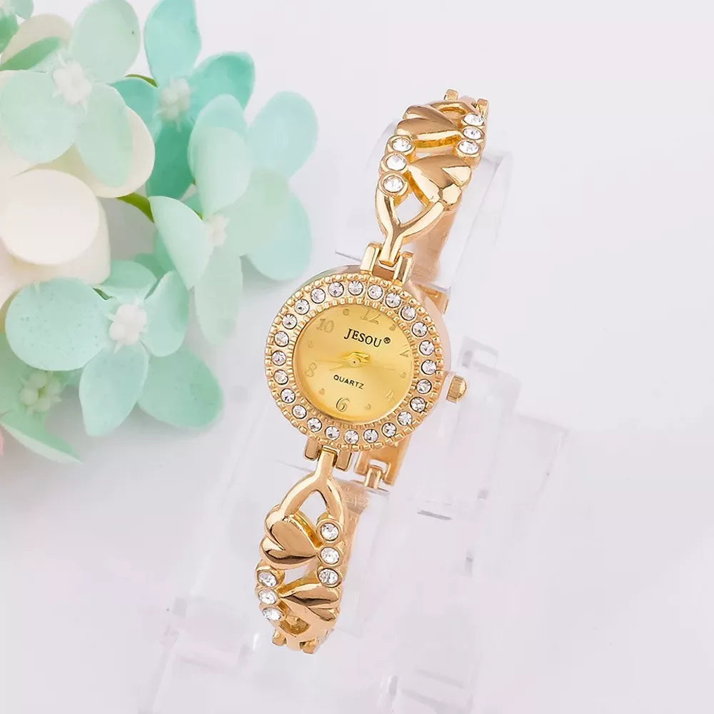 Women Bracelet Watch Set Jewelry  Gold Crystal Design Bracelet Necklace